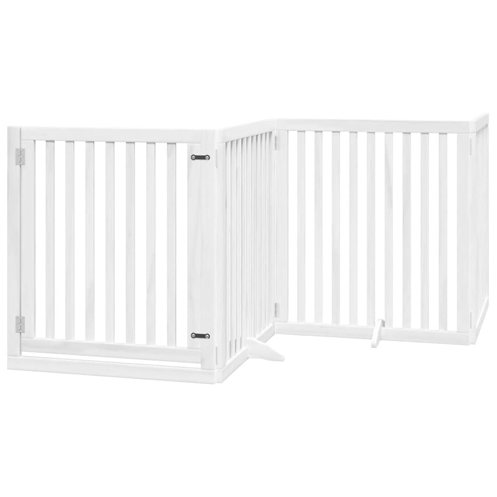 Cancello per cani pieghevole Vidaxx con porta 8 pannelli 640 cm in legno di pioppo bianco