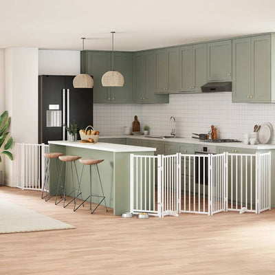 Vidaxx puerta para perros plegable con puerta 9 paneles 450 cm madera de álamo blanco