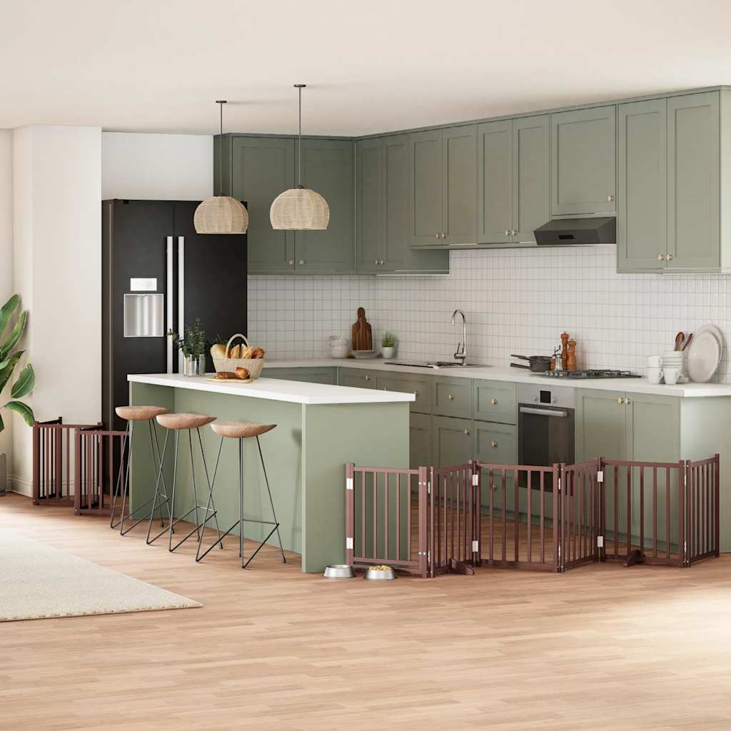 Vidaxl puerta para perros plegable 15 paneles 750 cm madera de álamo marrón