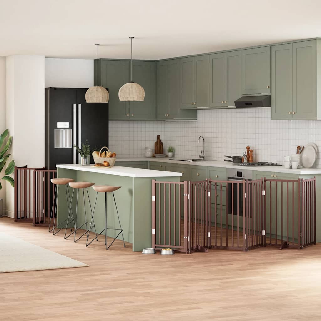 Vidaxl puerta para perros plegable 12 paneles 600 cm madera de álamo marrón