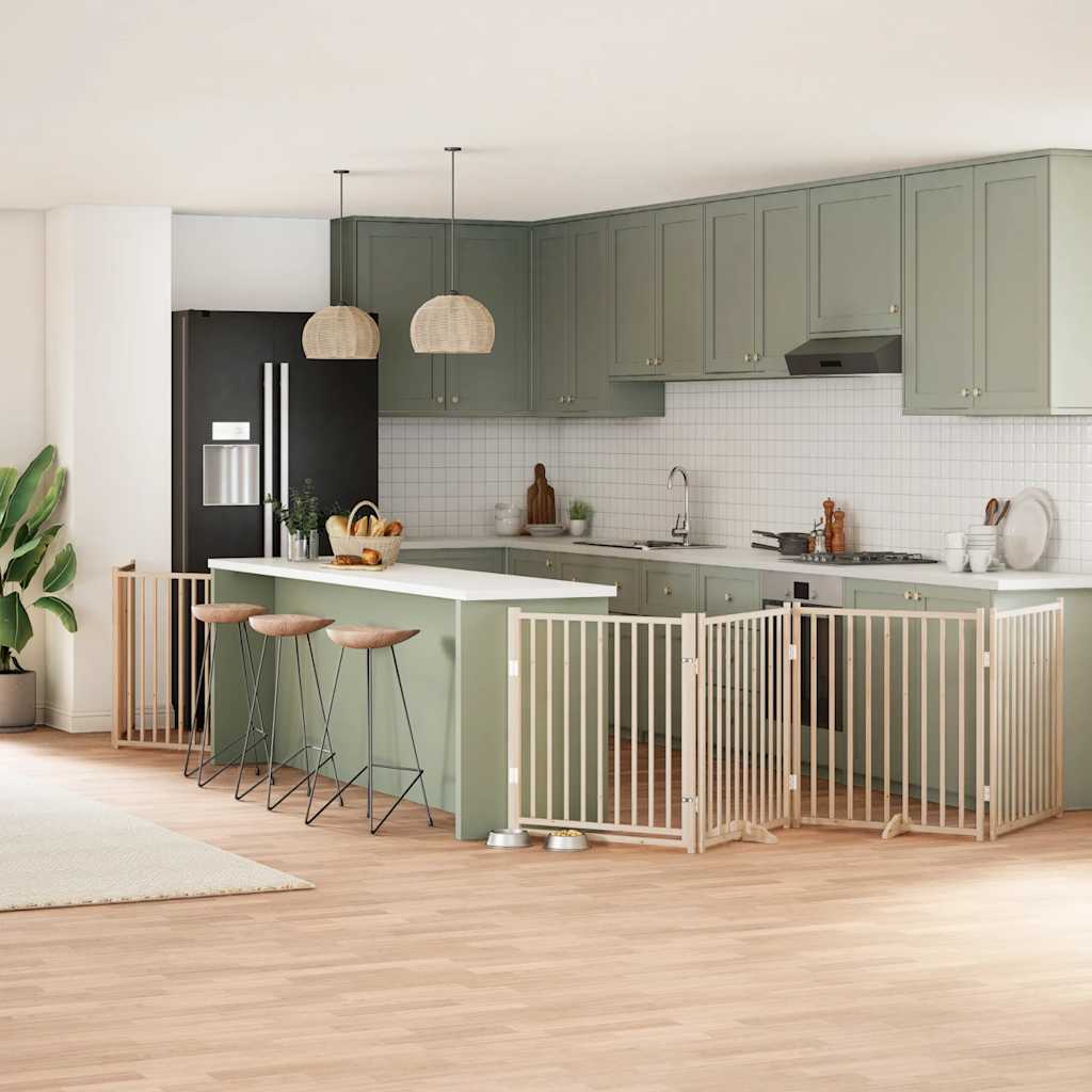 Vidaxx puerta para perros plegable con puerta 6 paneles 480 cm madera de álamo