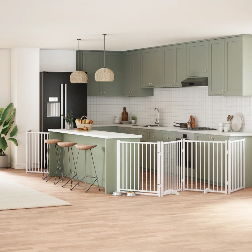 Vidaxx puerta para perros plegable con puerta 8 paneles 640 cm madera de álamo blanco