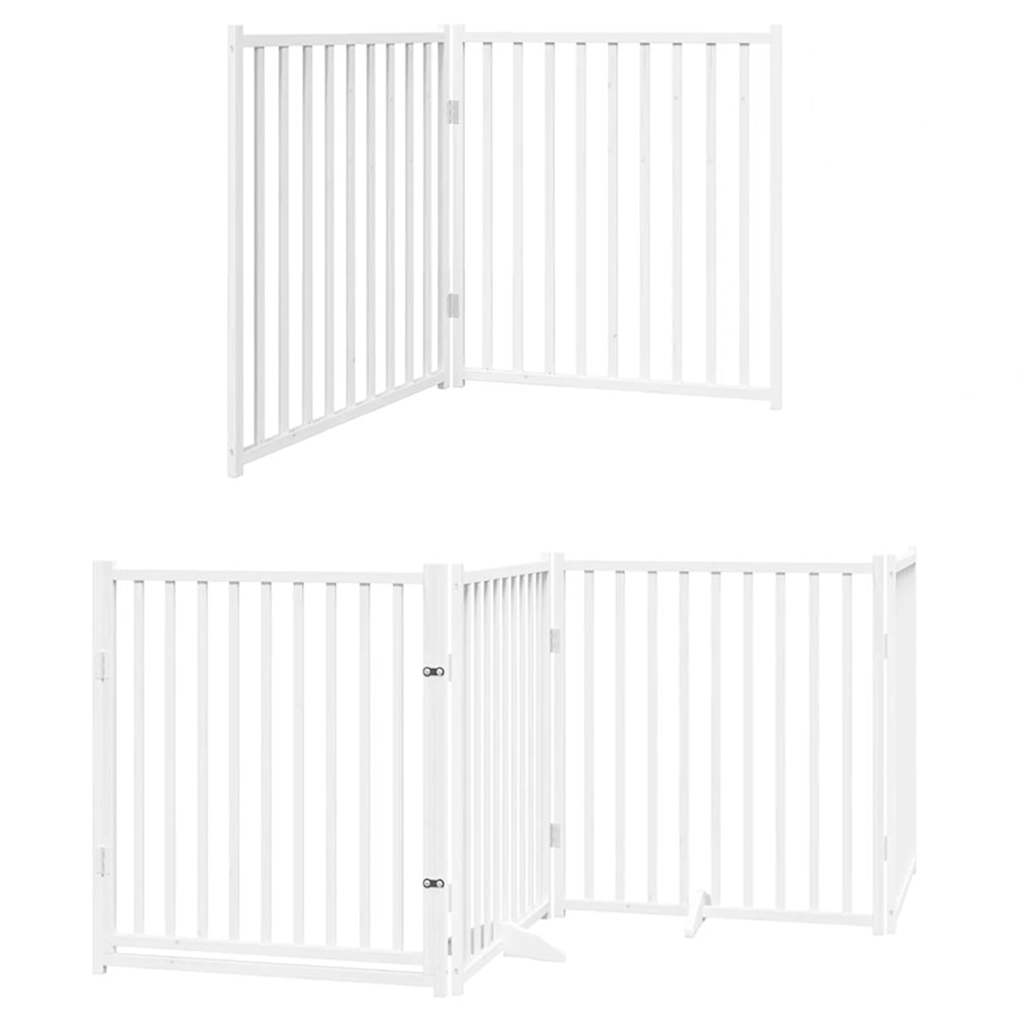 Cancello per cani pieghevole Vidaxx con porta 12 pannelli 960 cm in legno di pioppo bianco