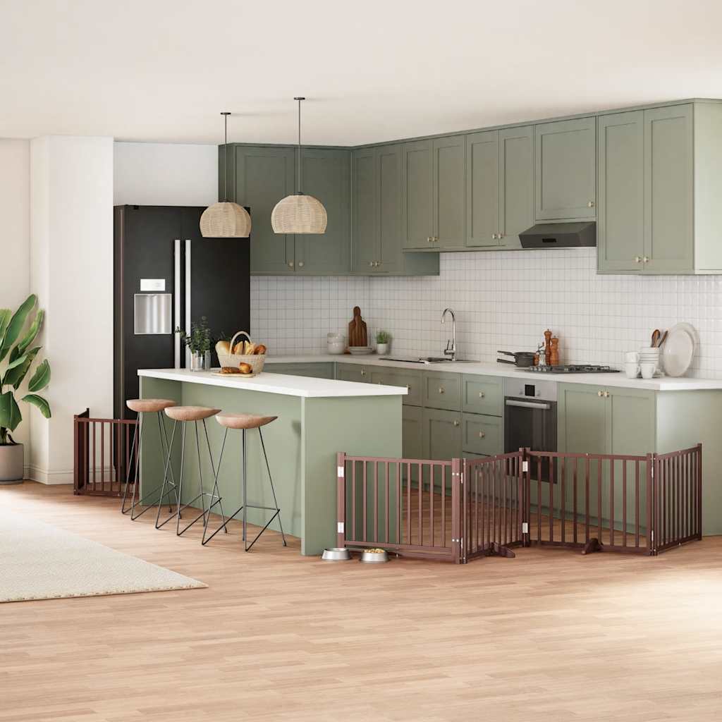 Vidaxl puerta para perros plegable 10 paneles 800 cm madera de álamo marrón