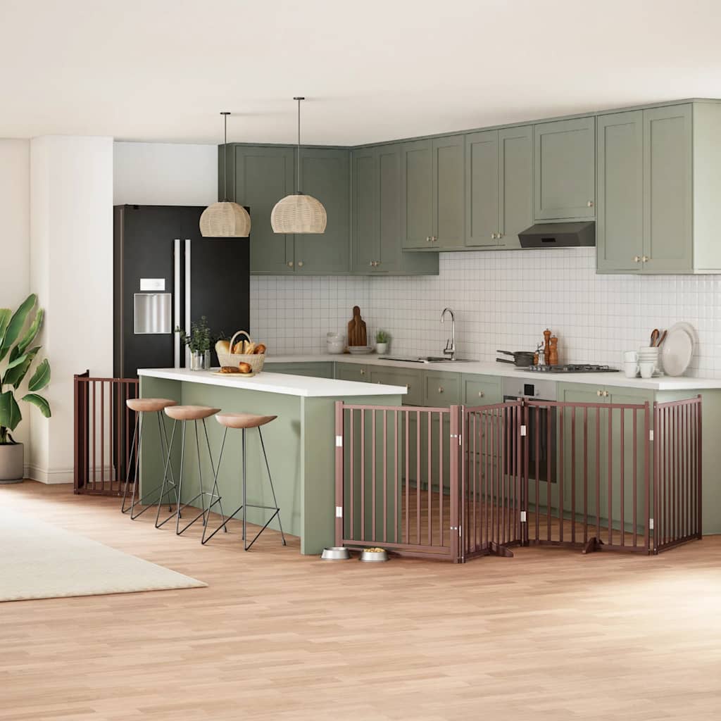 Vidaxl puerta para perros plegable 10 paneles 800 cm madera de álamo marrón