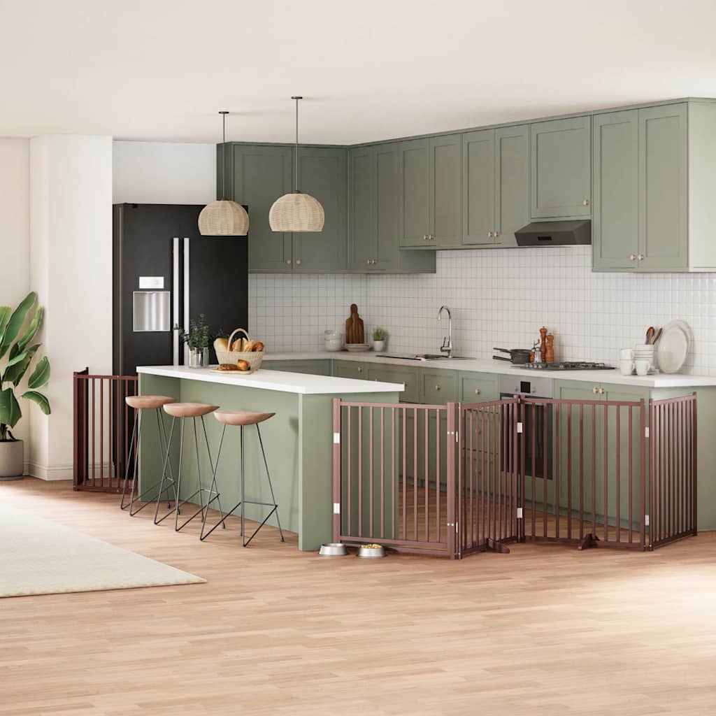 Vidaxl puerta para perros plegable 12 paneles 960 cm madera de álamo marrón