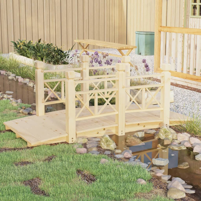 Puente de jardín Vidaxl con pasamanos 150x67x56 cm de pino sólido