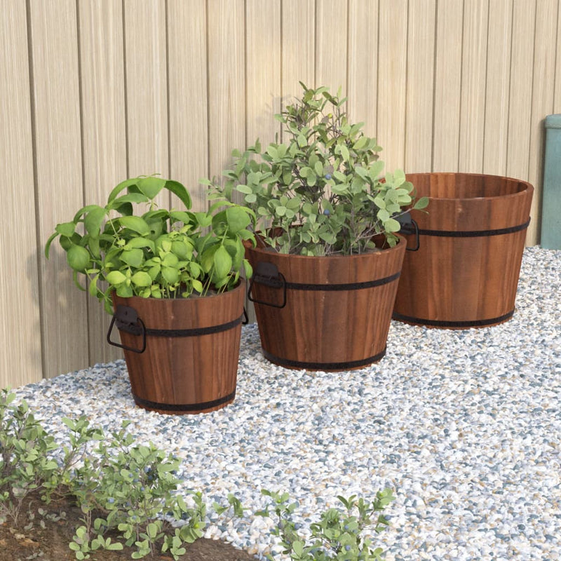 Vidaxl Planning Bin Set Set Wooden Bucket 3 pezzi Solid Vurenhout