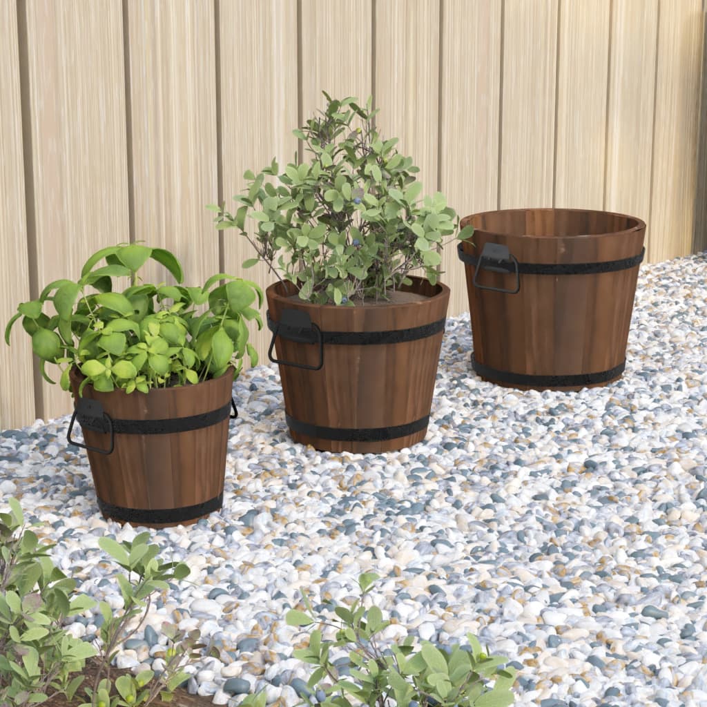 Vidaxl Planning Bin Set Set Wooden Bucket 3 pezzi Solid Vurenhout