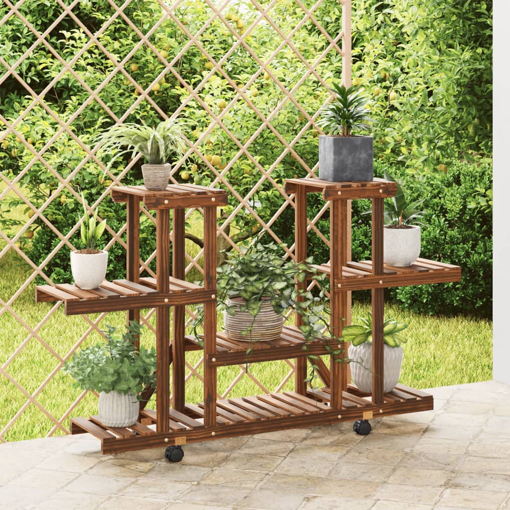 Estándar de planta Vidaxl con ruedas 110x25x78 cm Vurenhout