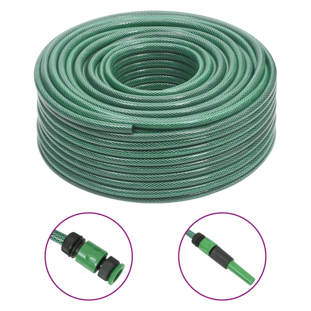 Manguera de jardín Vidaxl con juego de acoplamiento 0,5'' 100 m PVC verde