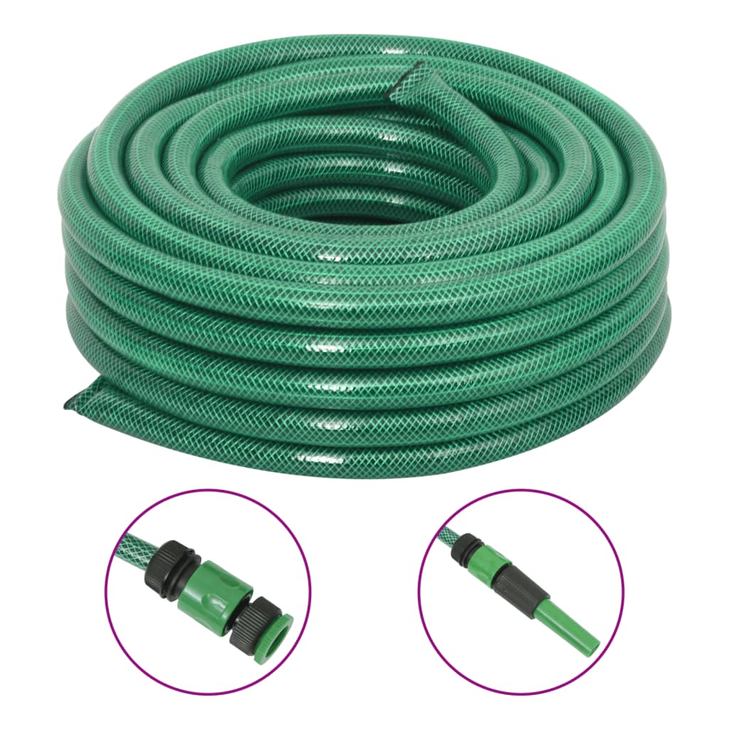 Manguera de jardín Vidaxl con juego de embrague 0.75 '' 10 M PVC Green