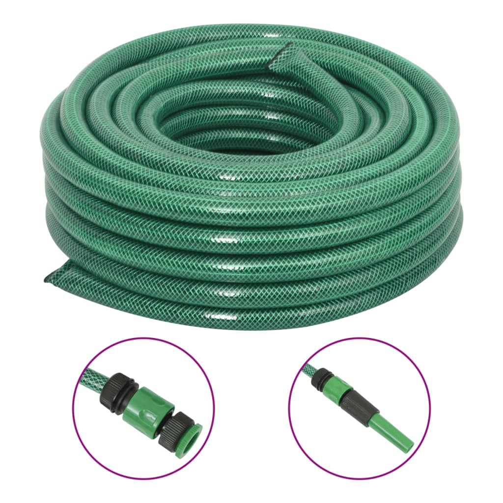 Manguera de jardín Vidaxl con juego de acoplamiento 0,9'' 100 m PVC verde