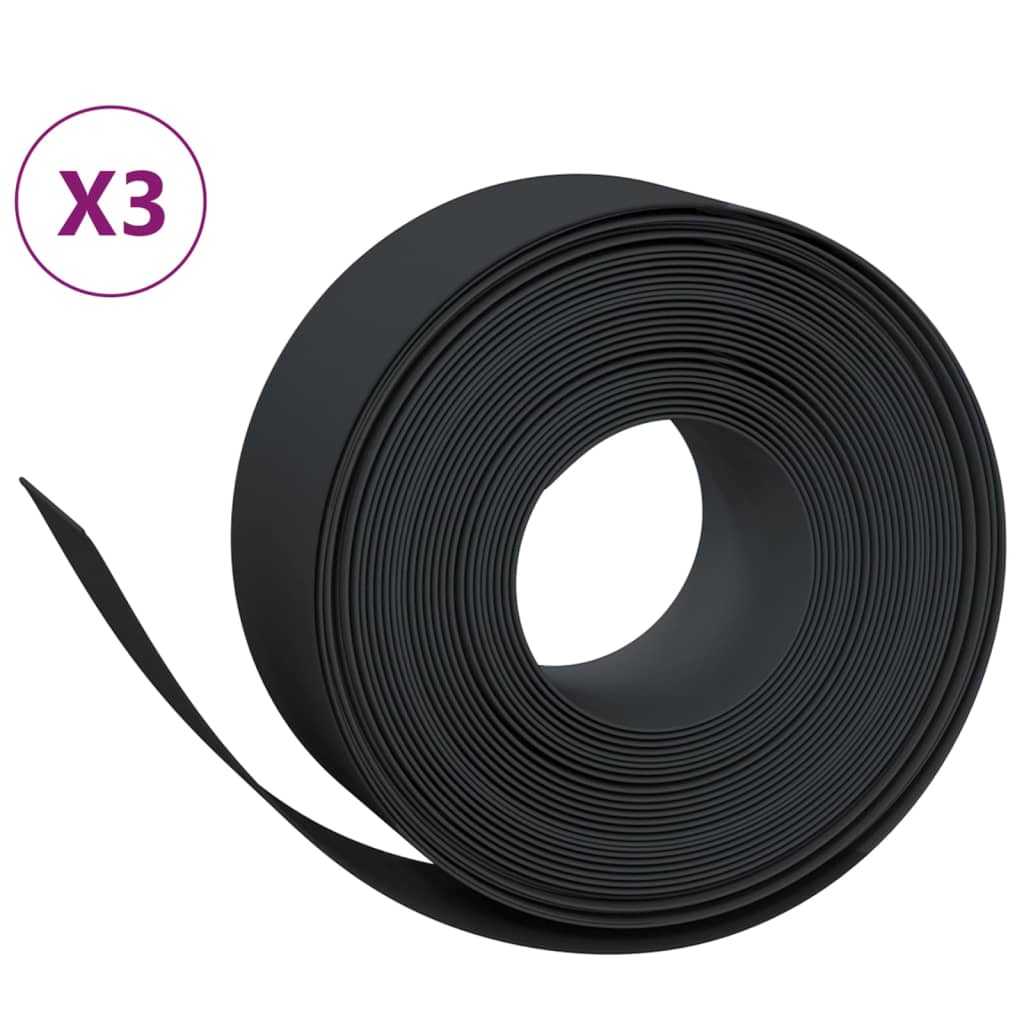 Bordes de jardín Vidaxl 3 st 10 m 20 cm de polietileno negro