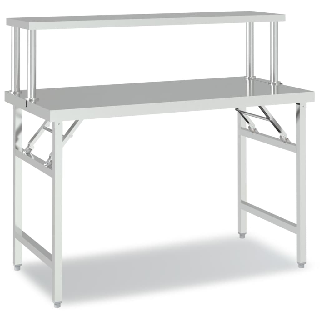 Vidaxx mesa de trabajo de cocina con estante superior 120x60x115 cm acero inoxidable