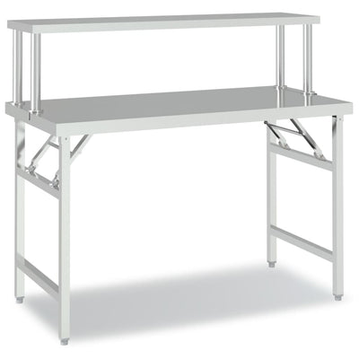 Vidaxx mesa de trabajo de cocina con estante superior 120x60x115 cm acero inoxidable
