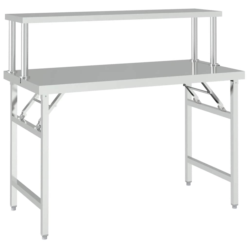 Vidaxx mesa de trabajo de cocina con estante superior 120x60x115 cm acero inoxidable