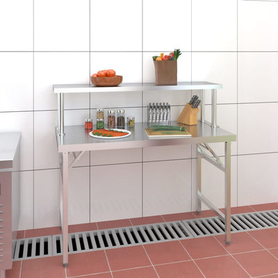 Vidaxx mesa de trabajo de cocina con estante superior 120x60x115 cm acero inoxidable