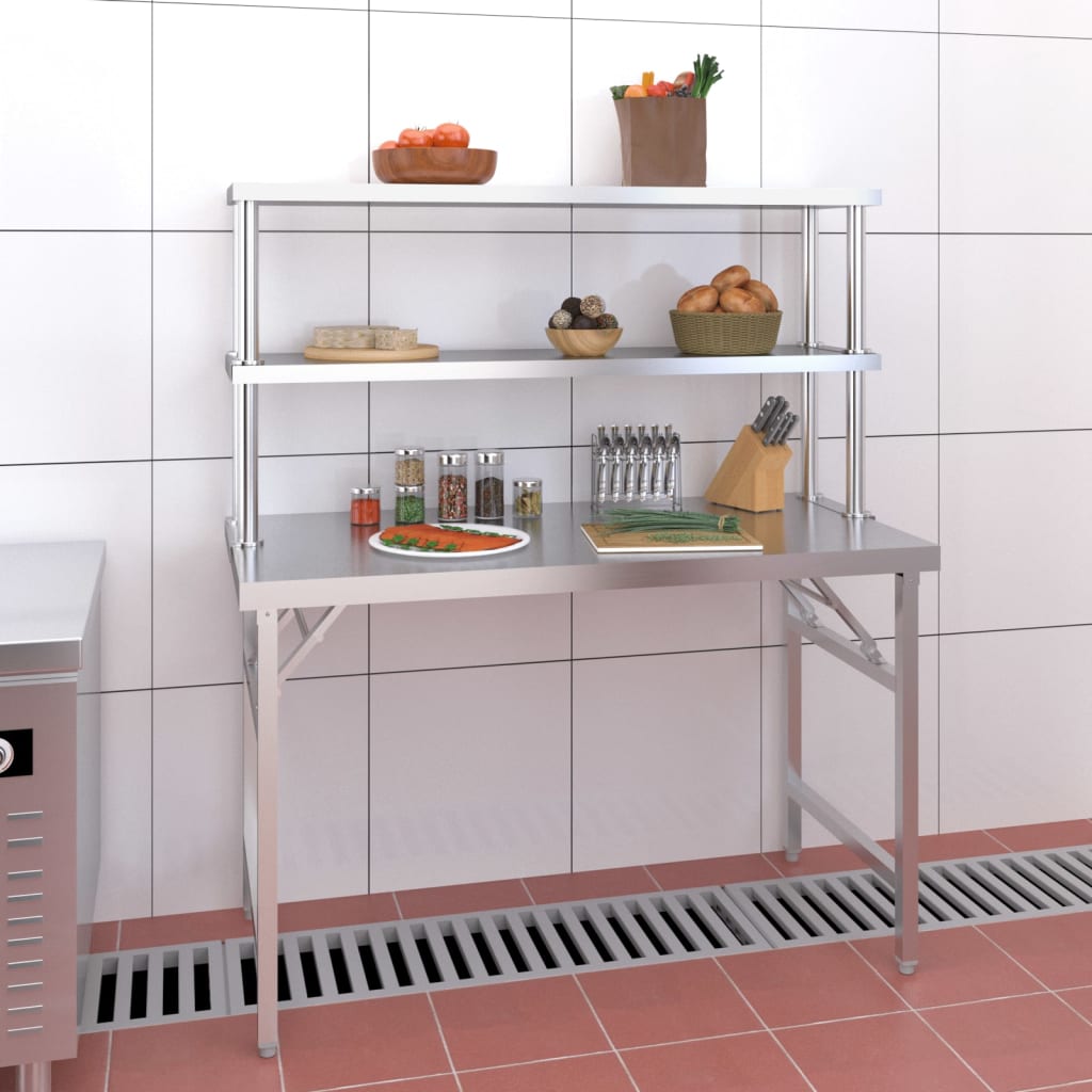 Mesa de trabajo de cocina de Vidaxl con acero inoxidable de 120x60x145 cm
