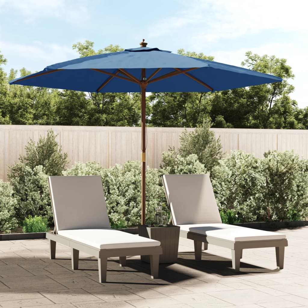 Sombrilla VidaXL con palo de madera 299x240 cm azul celeste