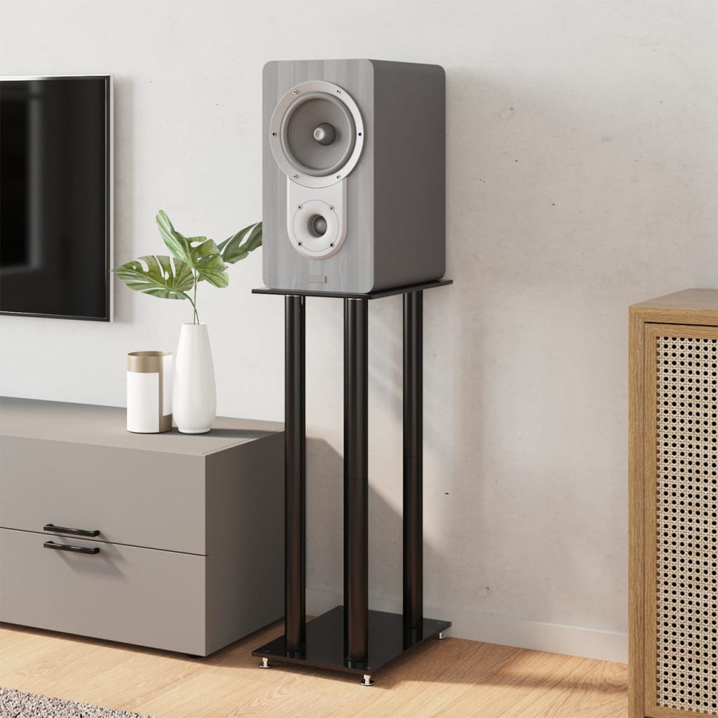 Estándares de altavoz Vidaxl 2 PCS 4 Pilares de vidrio endurecido Negro