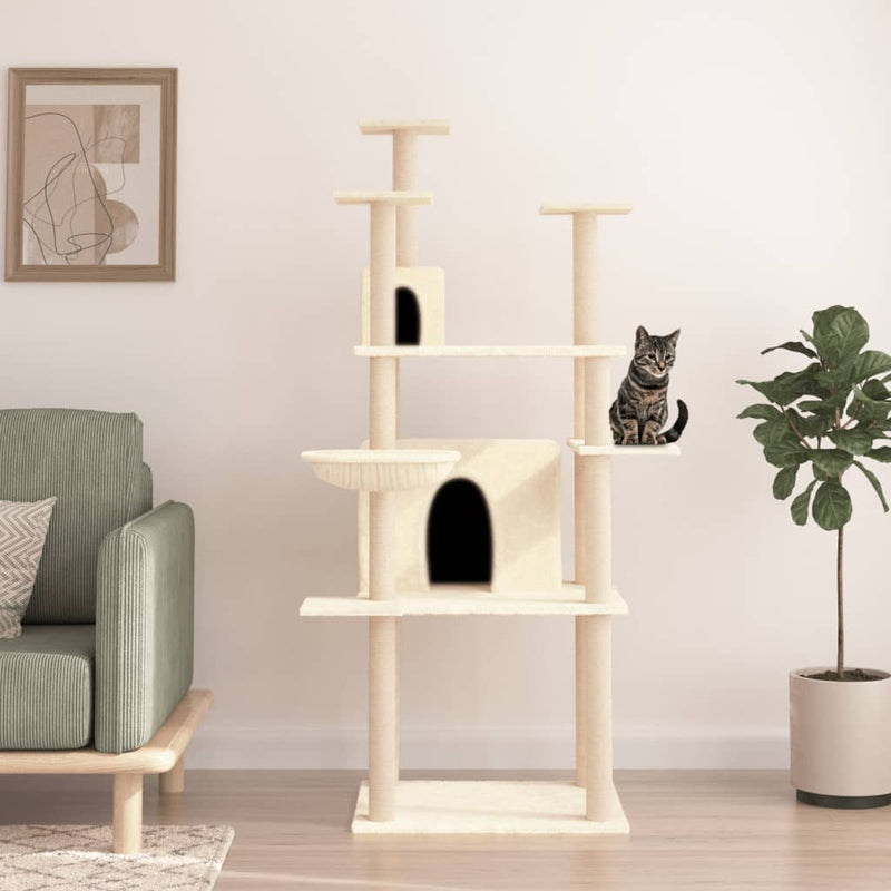 Muebles de gato de Vidaxl con postes de rascado de sisal de 166 cm de crema