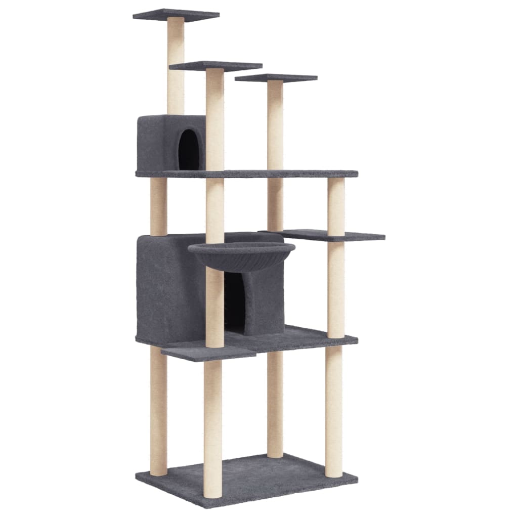 Muebles de gato de Vidaxl con postes de rascado de sisal 166 cm de gris oscuro