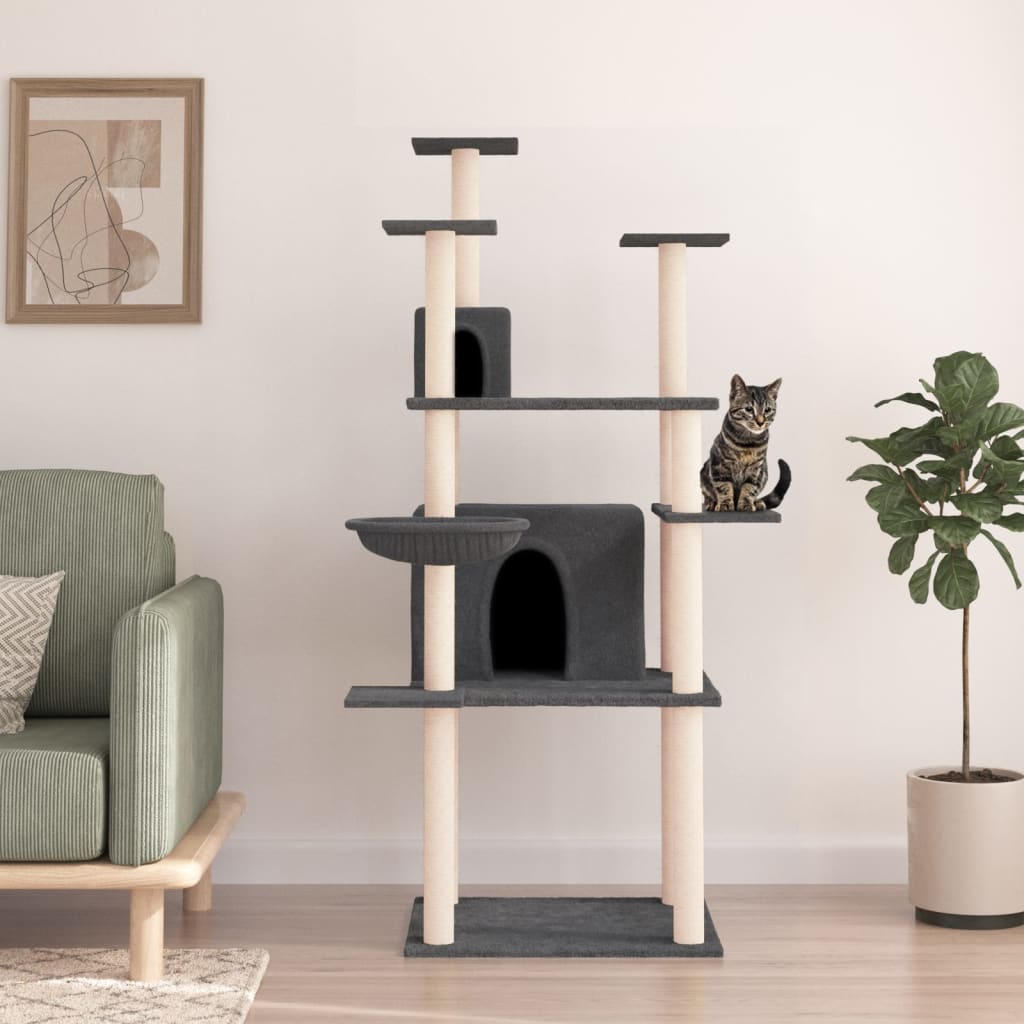 Muebles de gato de Vidaxl con postes de rascado de sisal 166 cm de gris oscuro
