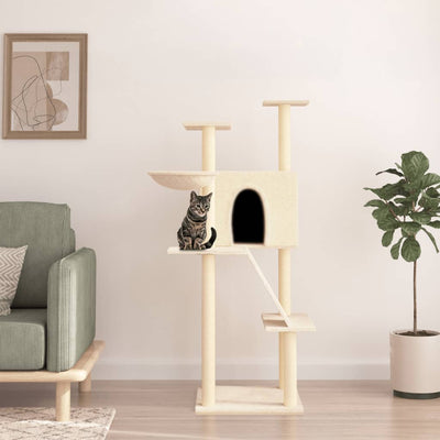 Muebles de gato de Vidaxl con postes de rascado de sisal 143 cm de crema