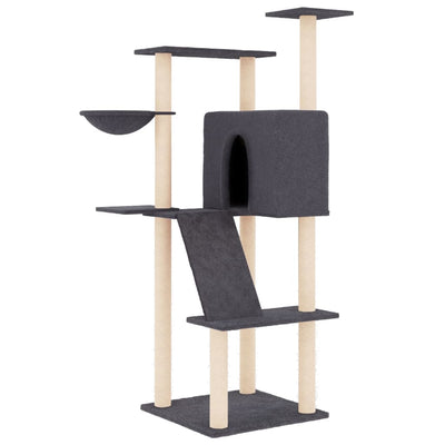 Muebles de gato de Vidaxl con postes de rascado de sisal 143 cm de gris oscuro