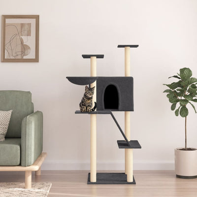 Muebles de gato de Vidaxl con postes de rascado de sisal 143 cm de gris oscuro
