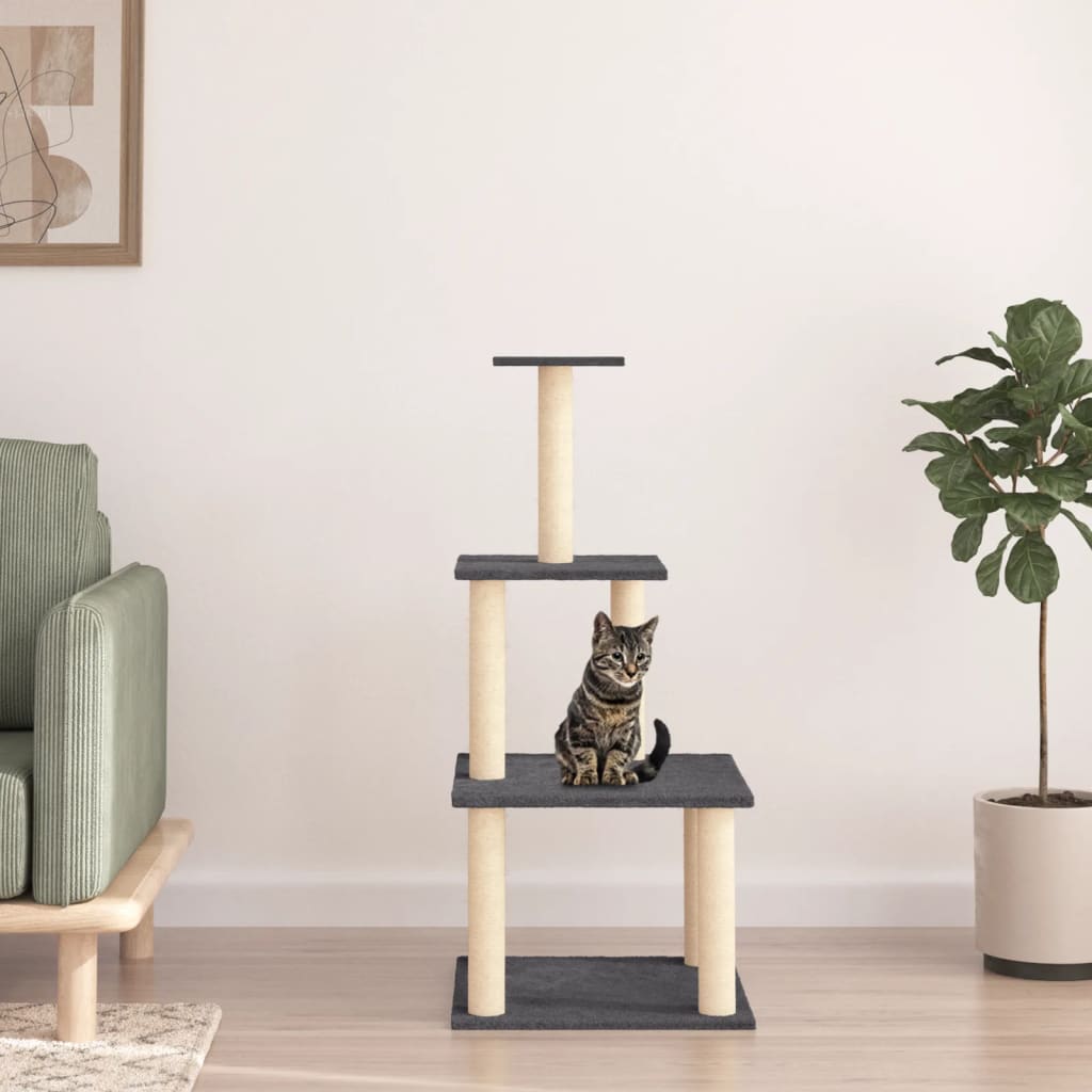 Muebles de gato de Vidaxl con postes de rascado de sisal 111 cm de gris oscuro