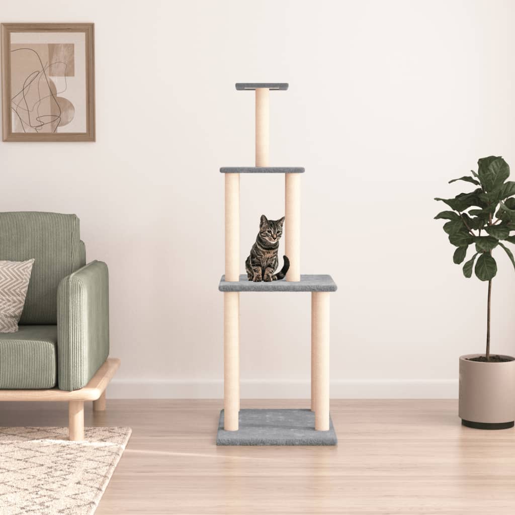 Muebles de gato de Vidaxl con postes de rascado de sisal 149 cm de gris claro