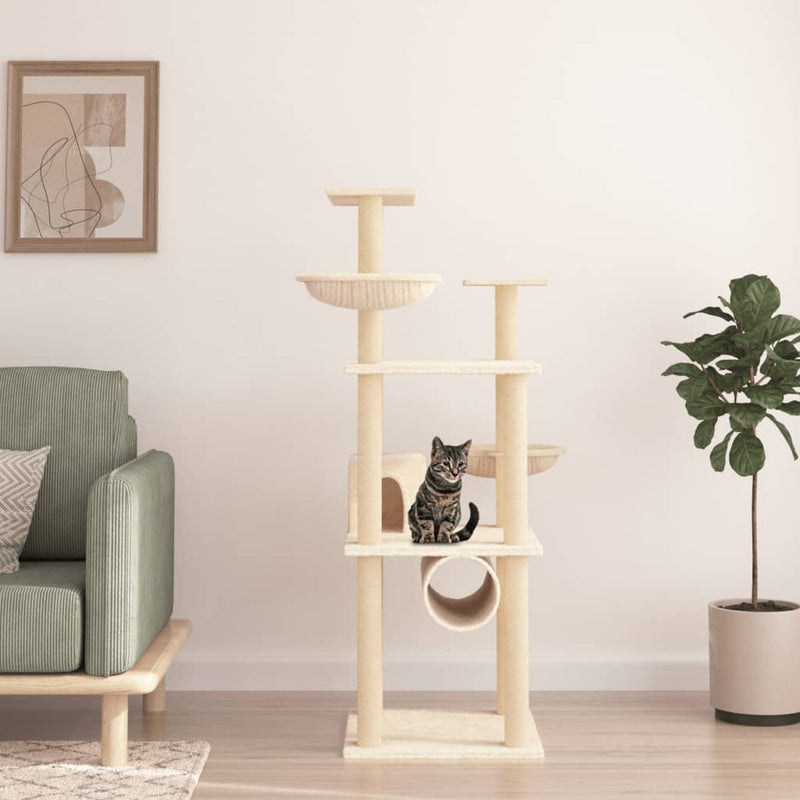 Muebles de gato de Vidaxl con postes de rascado de sisal 141 cm de crema