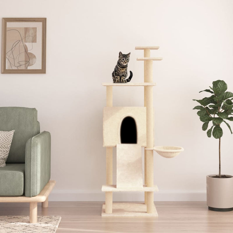 Muebles de gato de Vidaxl con postes de rascado de sisal de 153 cm de crema