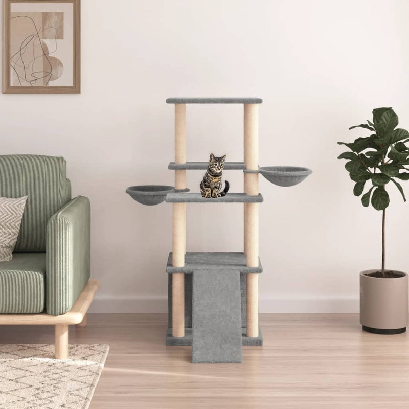 Muebles de gato de Vidaxl con postes de rascado de sisal 133 cm de gris claro