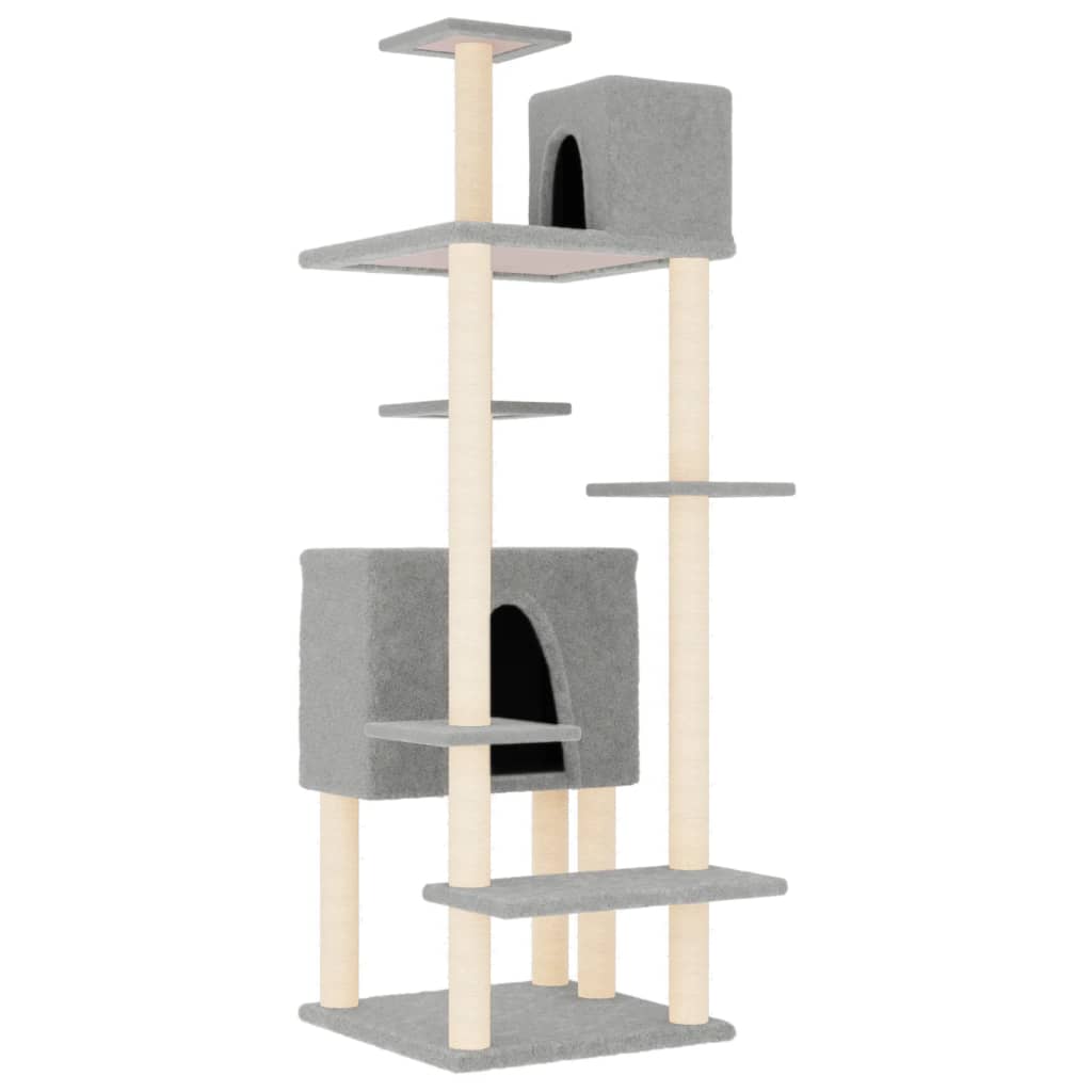 Muebles de gato de Vidaxl con postes de rascado de sisal 154 cm de gris claro