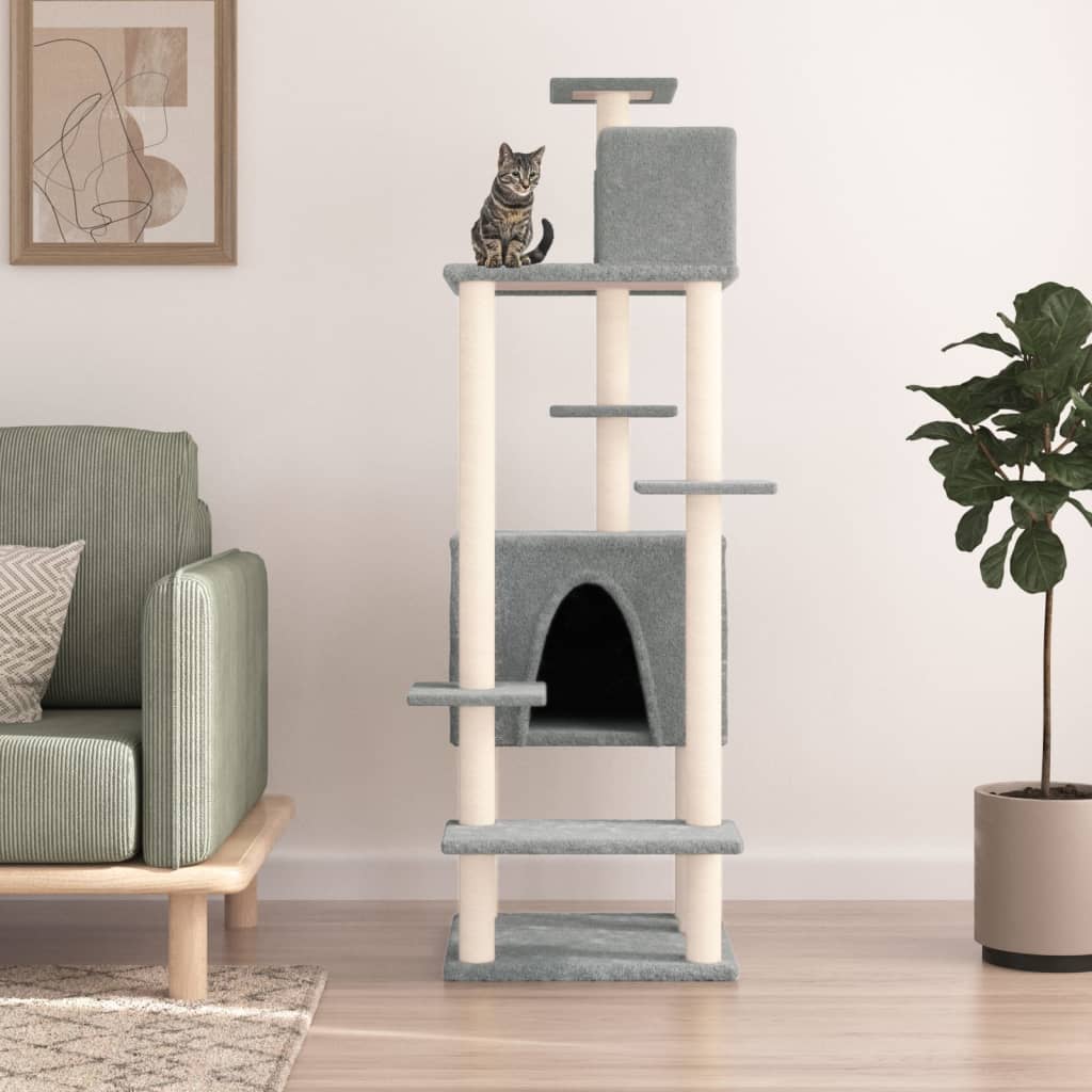 Muebles de gato de Vidaxl con postes de rascado de sisal 154 cm de gris claro