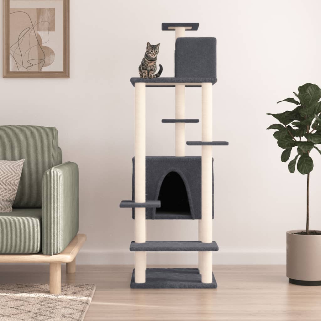 Muebles de gato de Vidaxl con postes de rascado de sisal 154 cm de gris oscuro