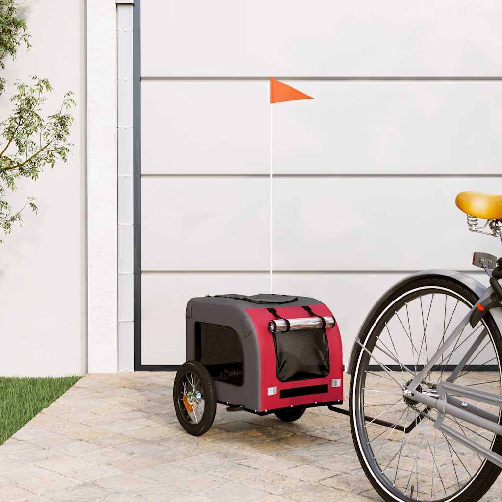 VidaXL remolque bicicleta para perros tela oxford y hierro rojo y gris