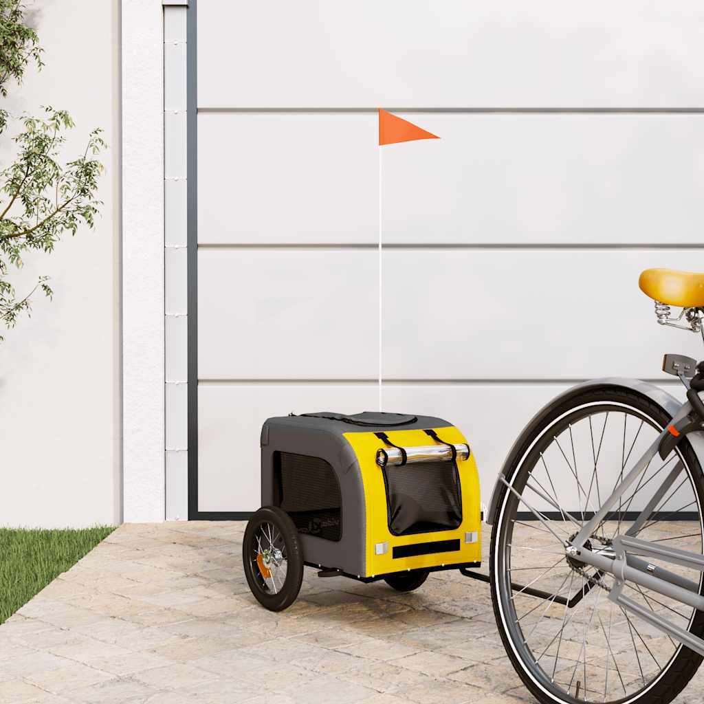 VidaXL remolque bicicleta para perros tela oxford y hierro amarillo y gris