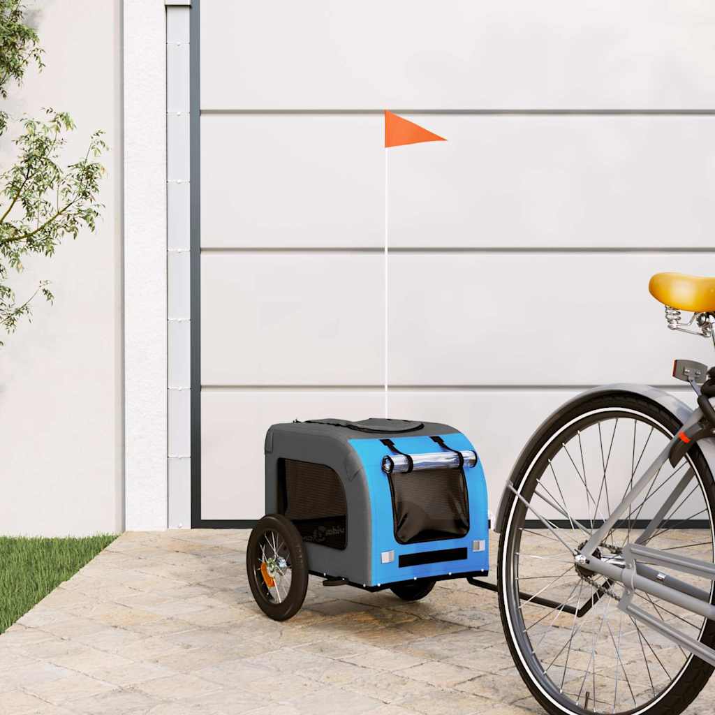 VidaXL rimorchio per bici per cani in tessuto oxford e ferro blu e grigio