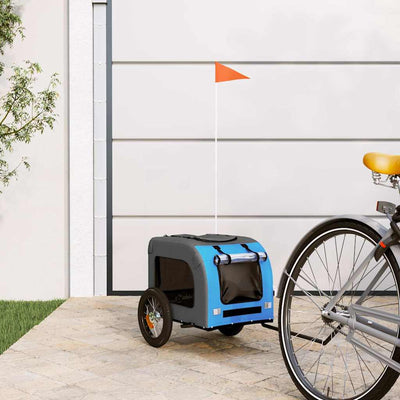 VidaXL rimorchio per bici per cani in tessuto oxford e ferro blu e grigio