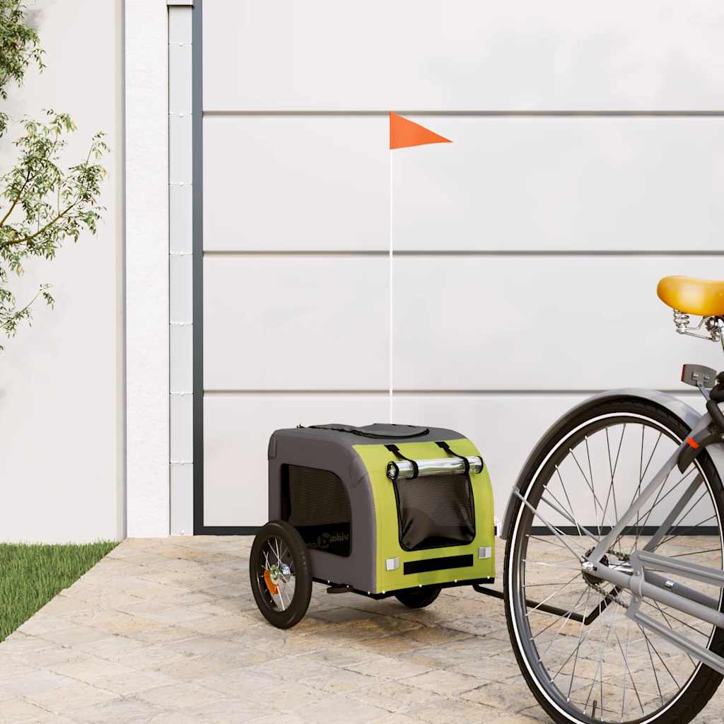 VidaXL rimorchio per bici per cani in tessuto oxford e ferro verde e grigio