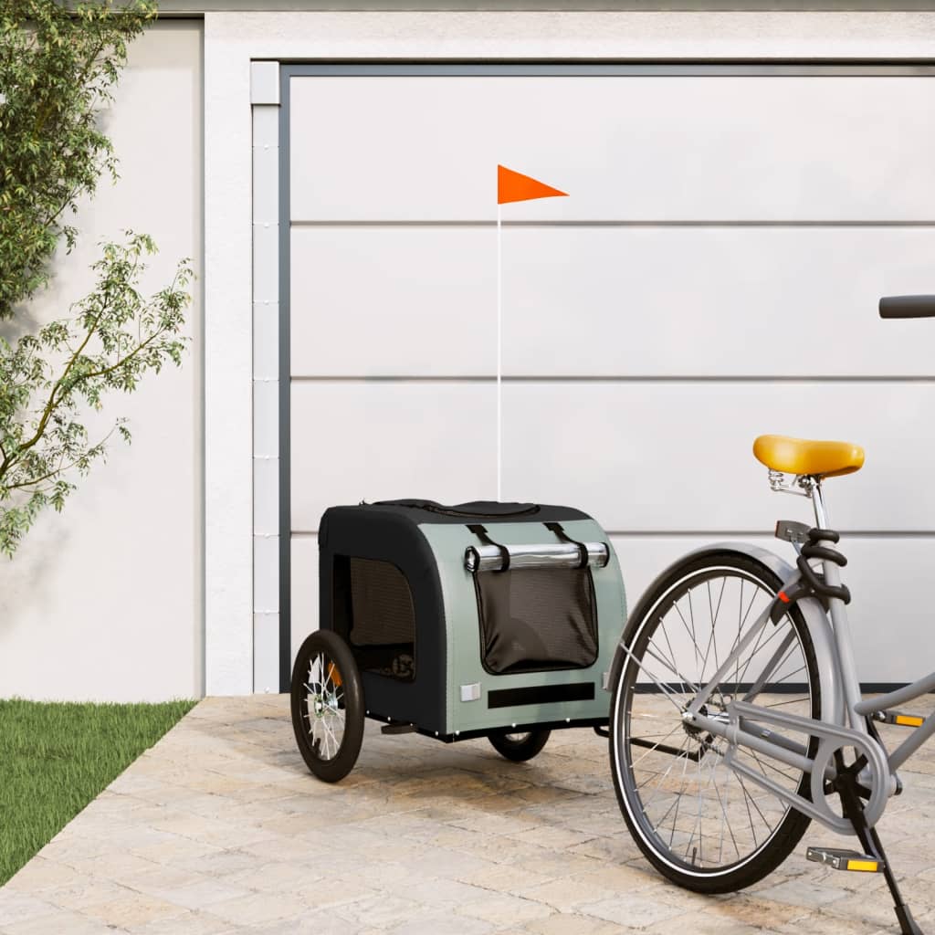 Vidaxl Dog Bike Trailer Oxford Tessuto e ferro nero e grigio