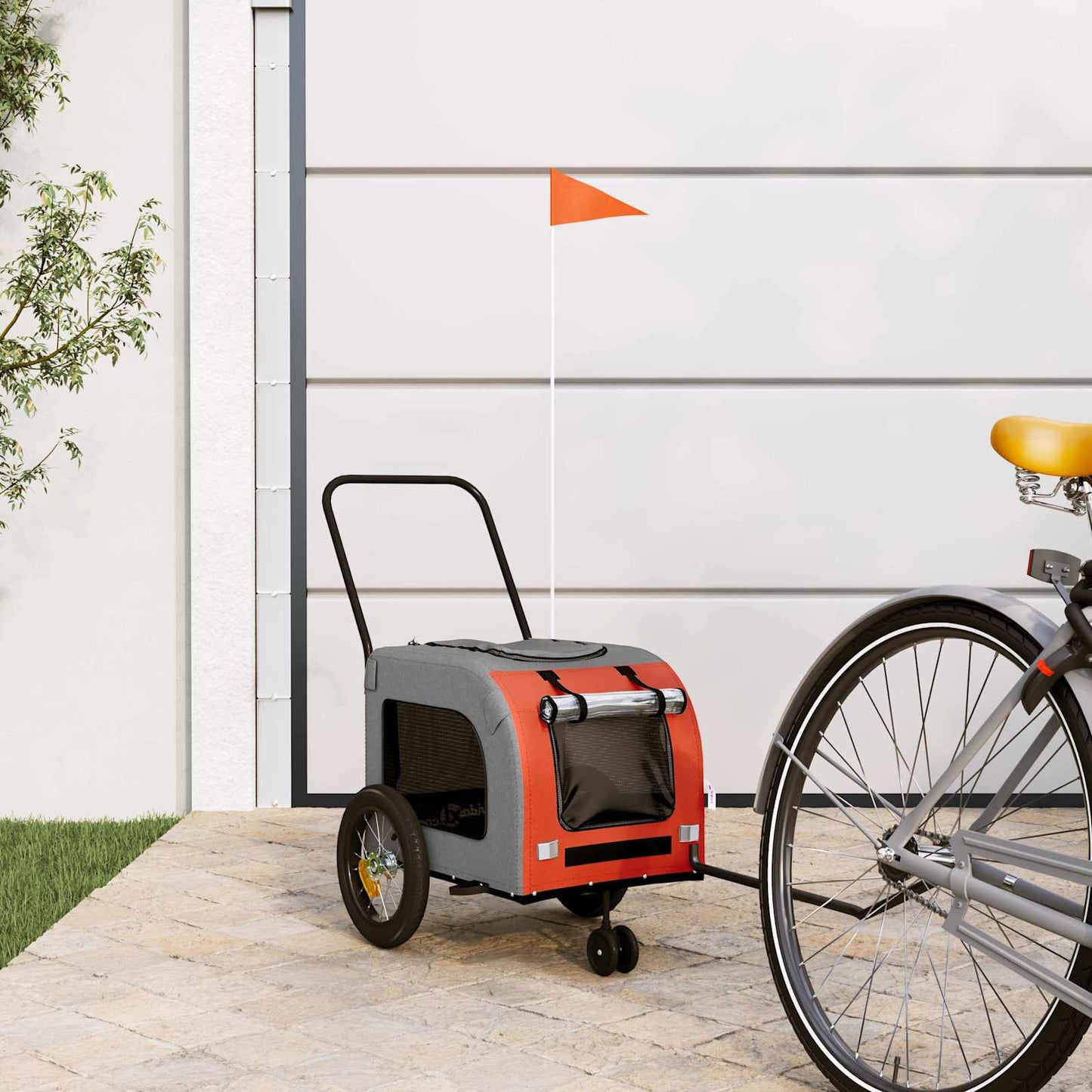 Vidaxxl remolque de bicicleta para mascotas naranja y gris 125 x 53 x 54 cm