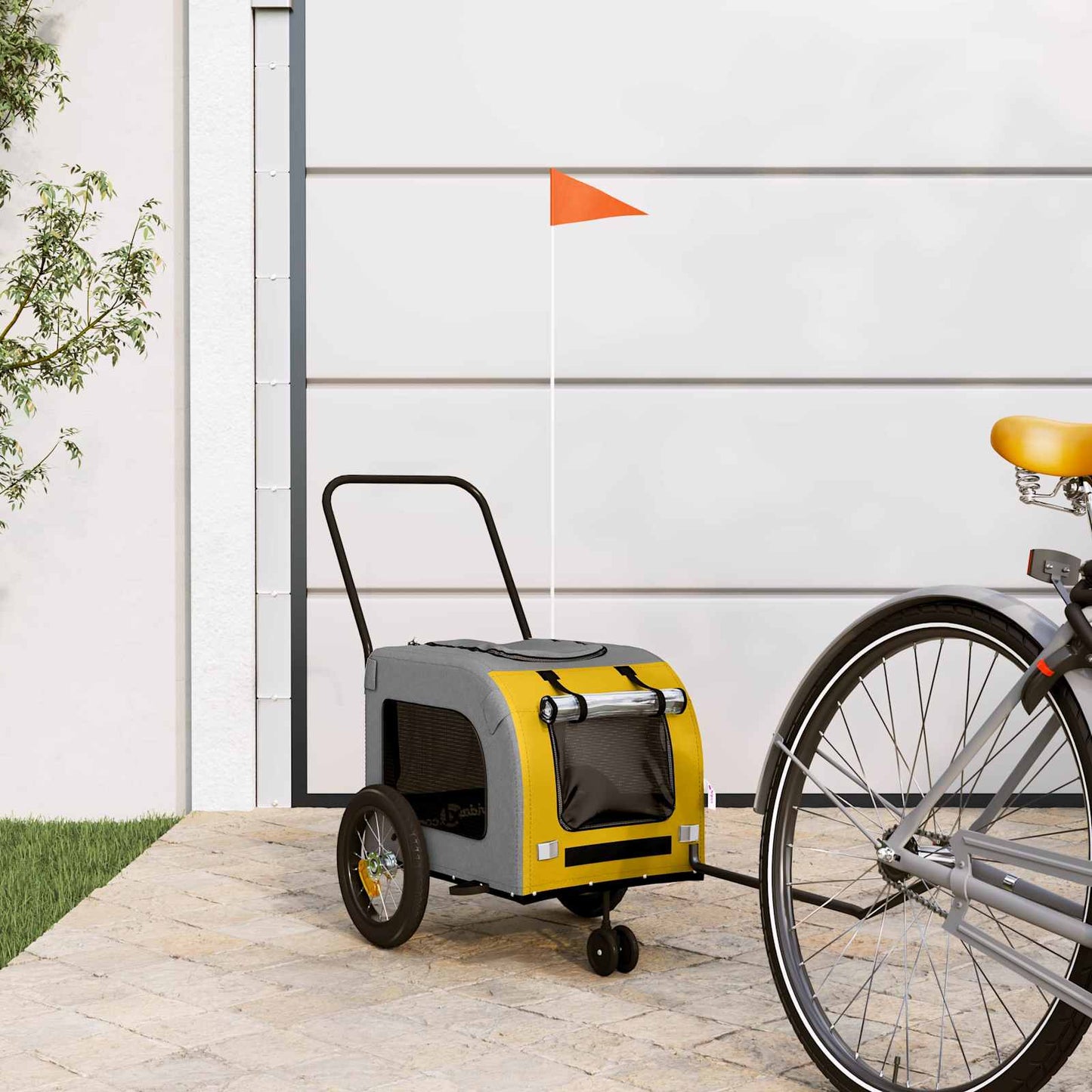 Rimorchio da bicicletta VidaXL per animali domestici giallo e grigio 125 x 53 x 54 cm