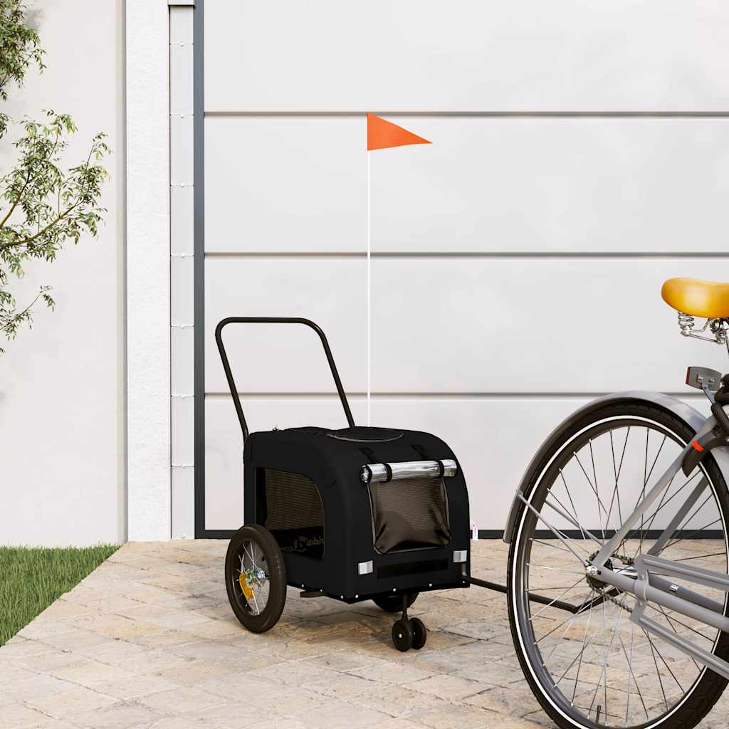 Rimorchio da bicicletta Vidaxxl per animali domestici con portaoggetti nero 124,5 x 63,5 x 53 cm