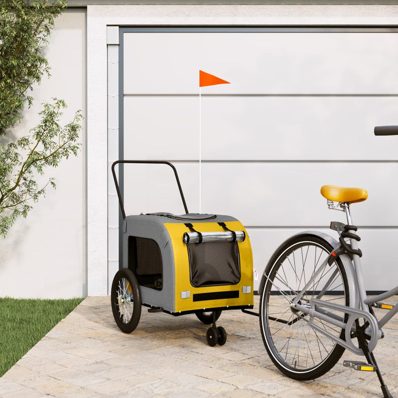 Vidaxl Remolque de bicicleta para perros Oxford Fabric y hierro amarillo y gris