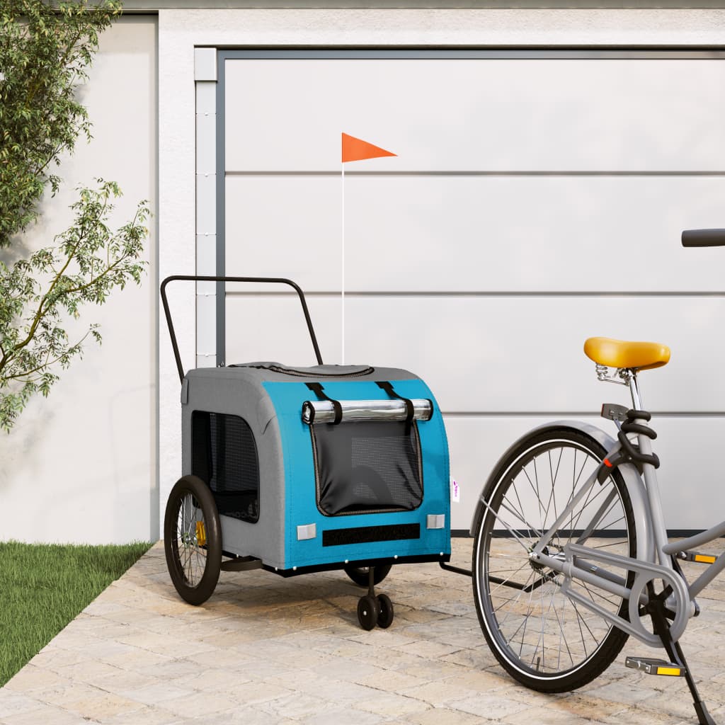Vidaxl Bike Railer Oxford Fabric y Iron Blue and Grey
